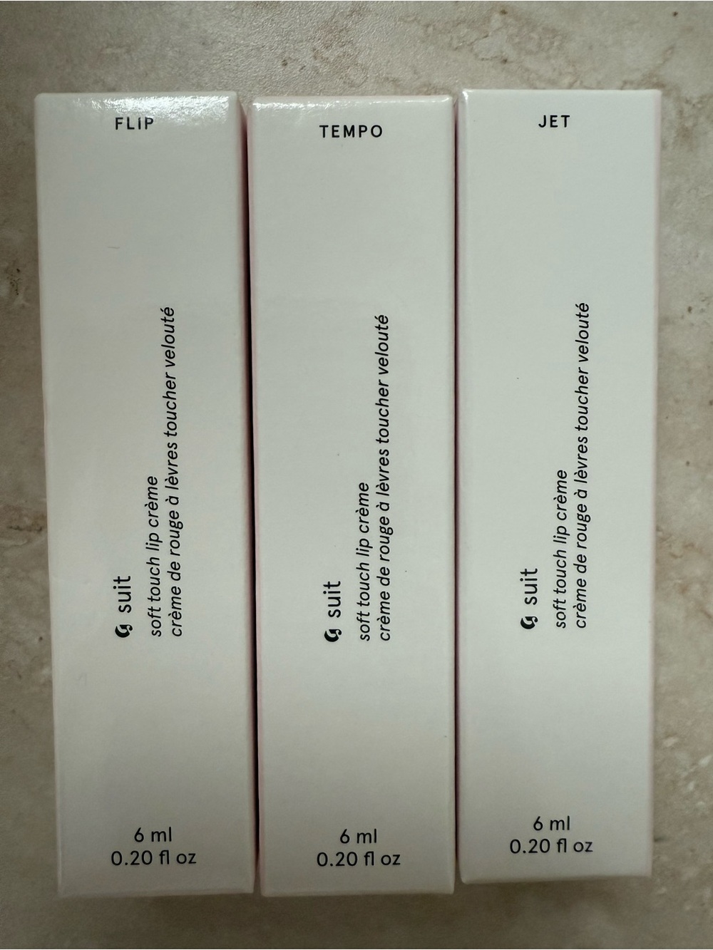 Glossier Soft Touch Lip Crème Set — Flip, Tempo, Jet (Pink, White, Black)